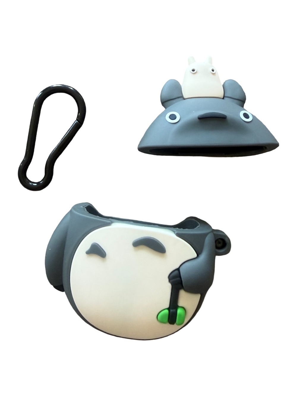 Gray Totoro-Inspired Silicone Earbud Case with Clip